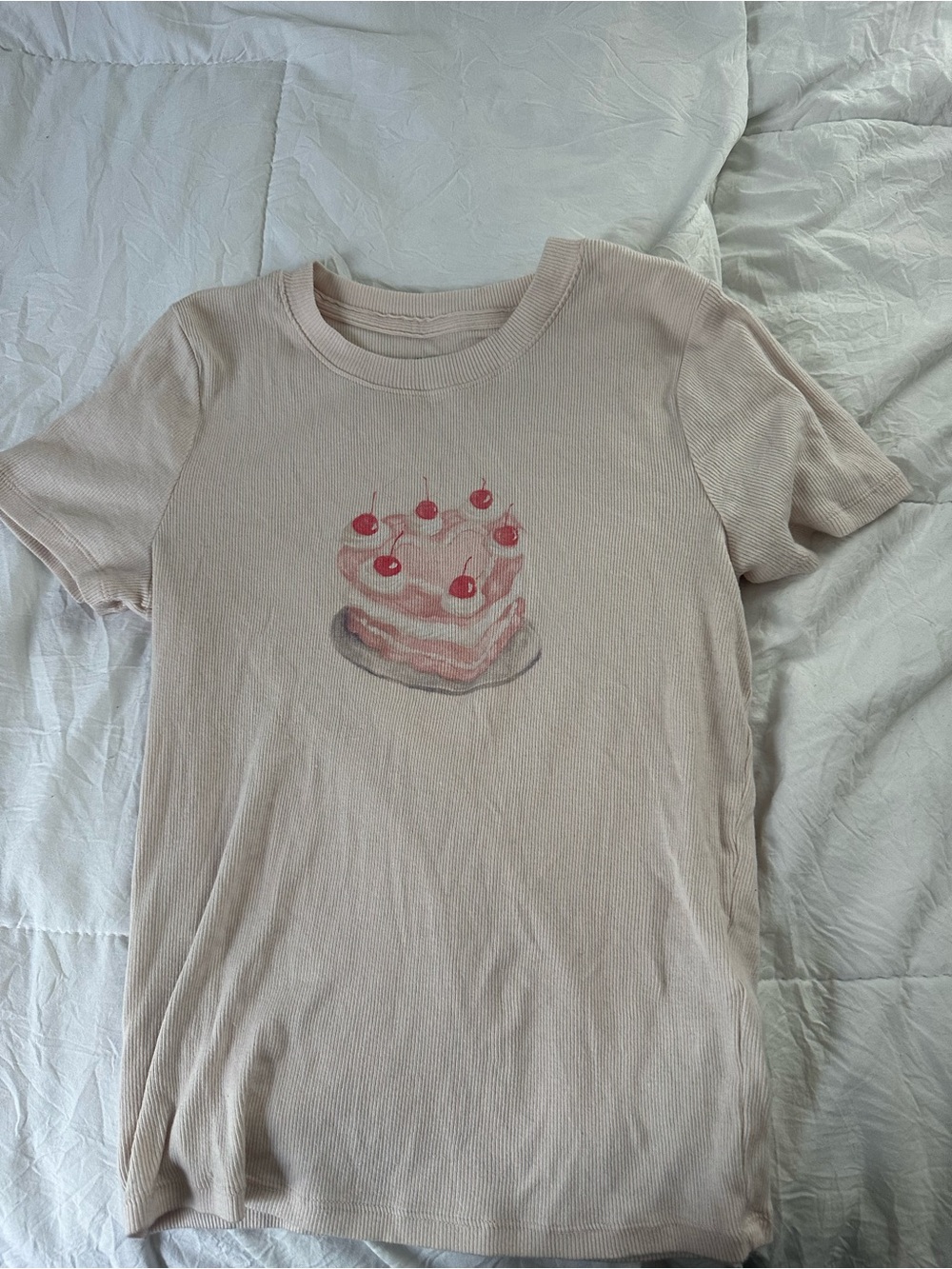 Hollister Pale Pink Short-Sleeve Tee with Cake Graphic